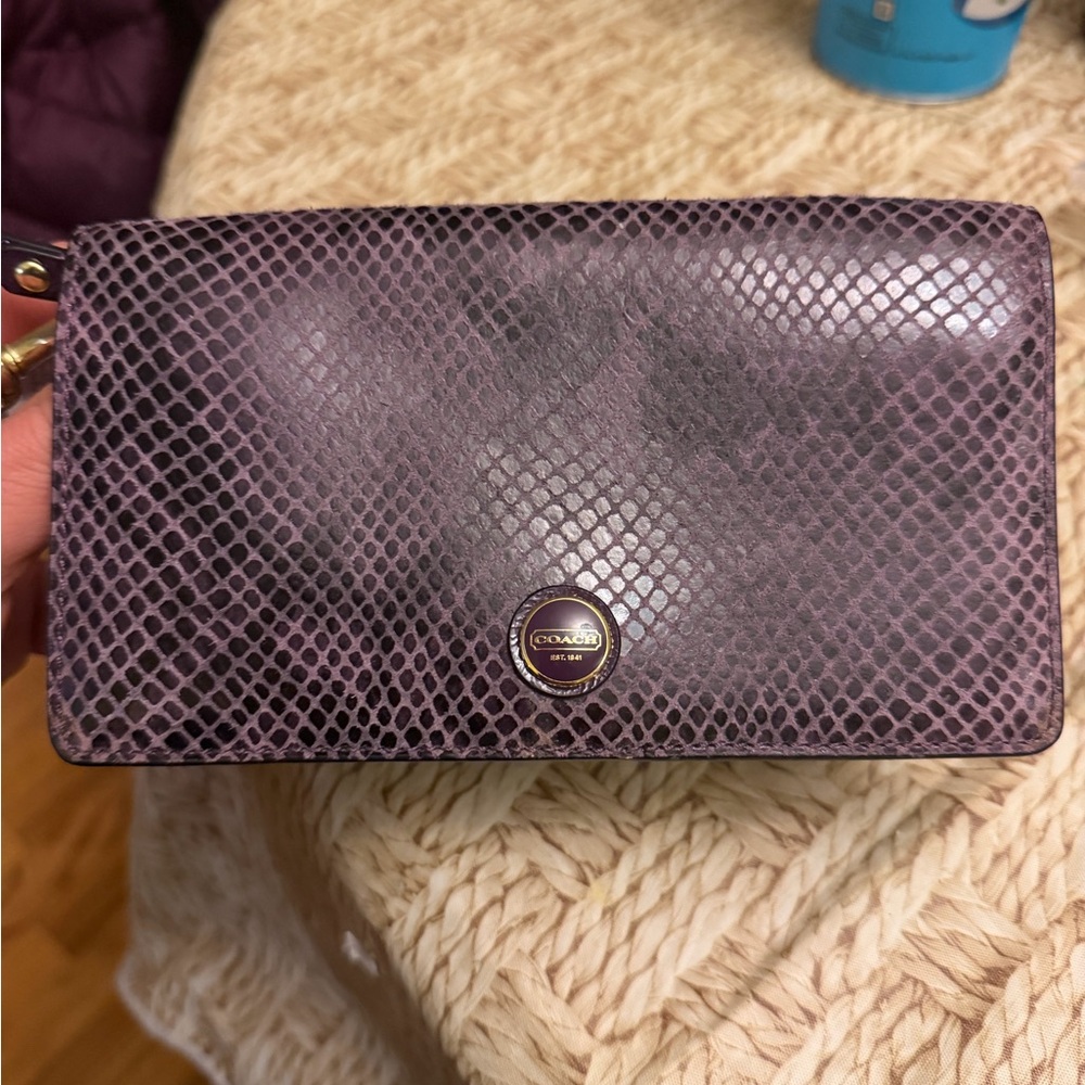 Coach embossed exotic leather stripe demi clutch wallet ( new with tags )